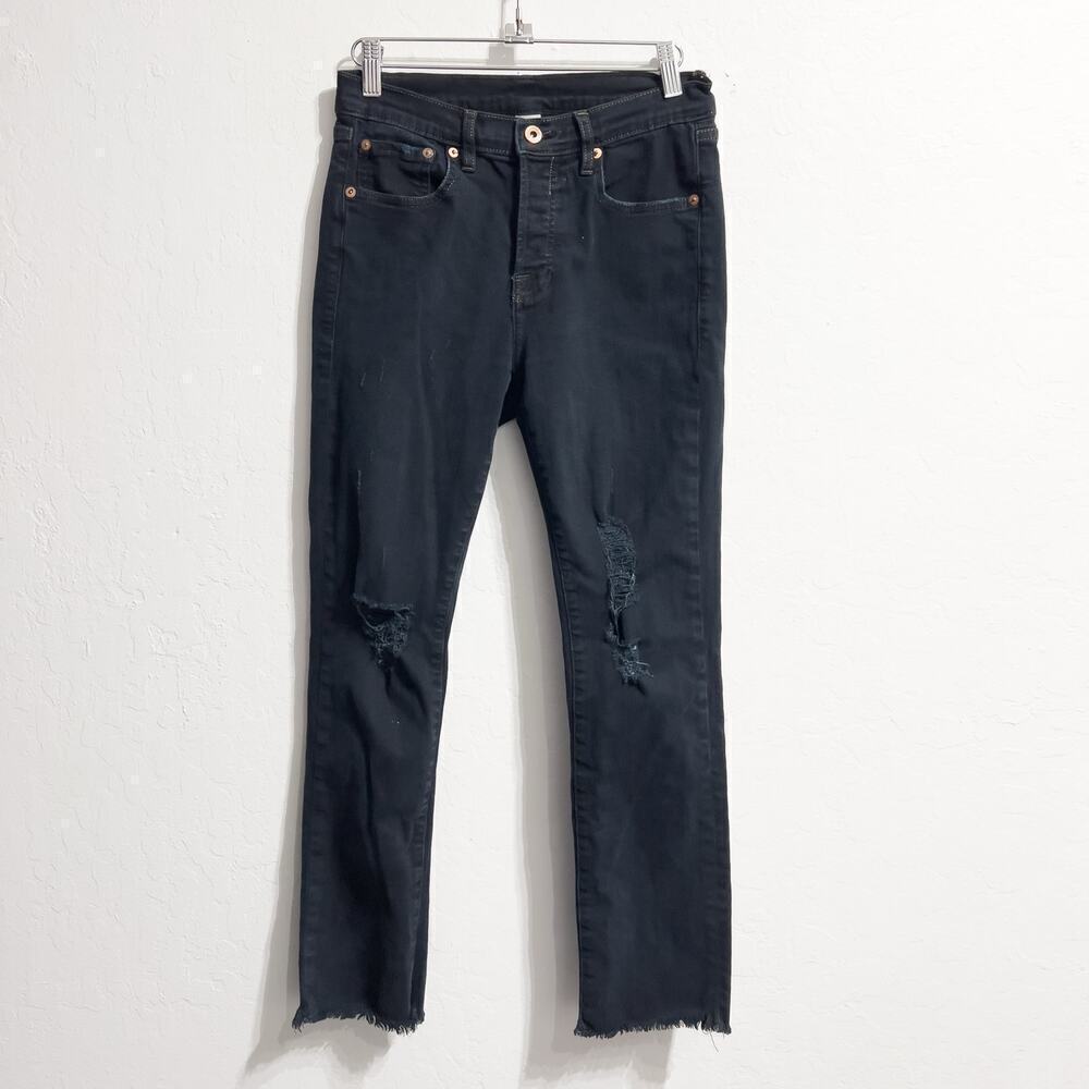 NSF Jeans Denim 26 Skinny Slim Distressed Black Dark Blue Navy Wash Raw Hem